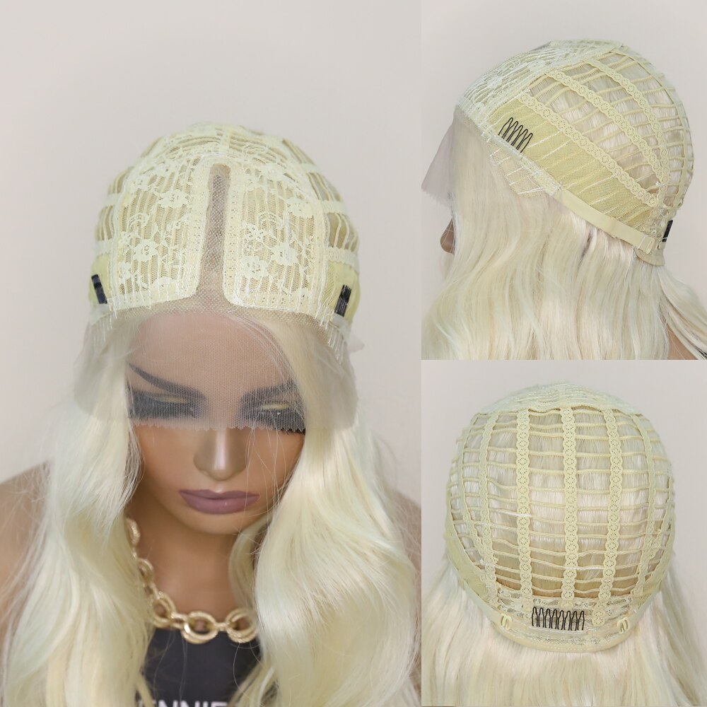 Synthetic Middle Part Lace Wigs For women Natural Wave Middle Parting Wigs 613 color High Temperature Fiber Hair