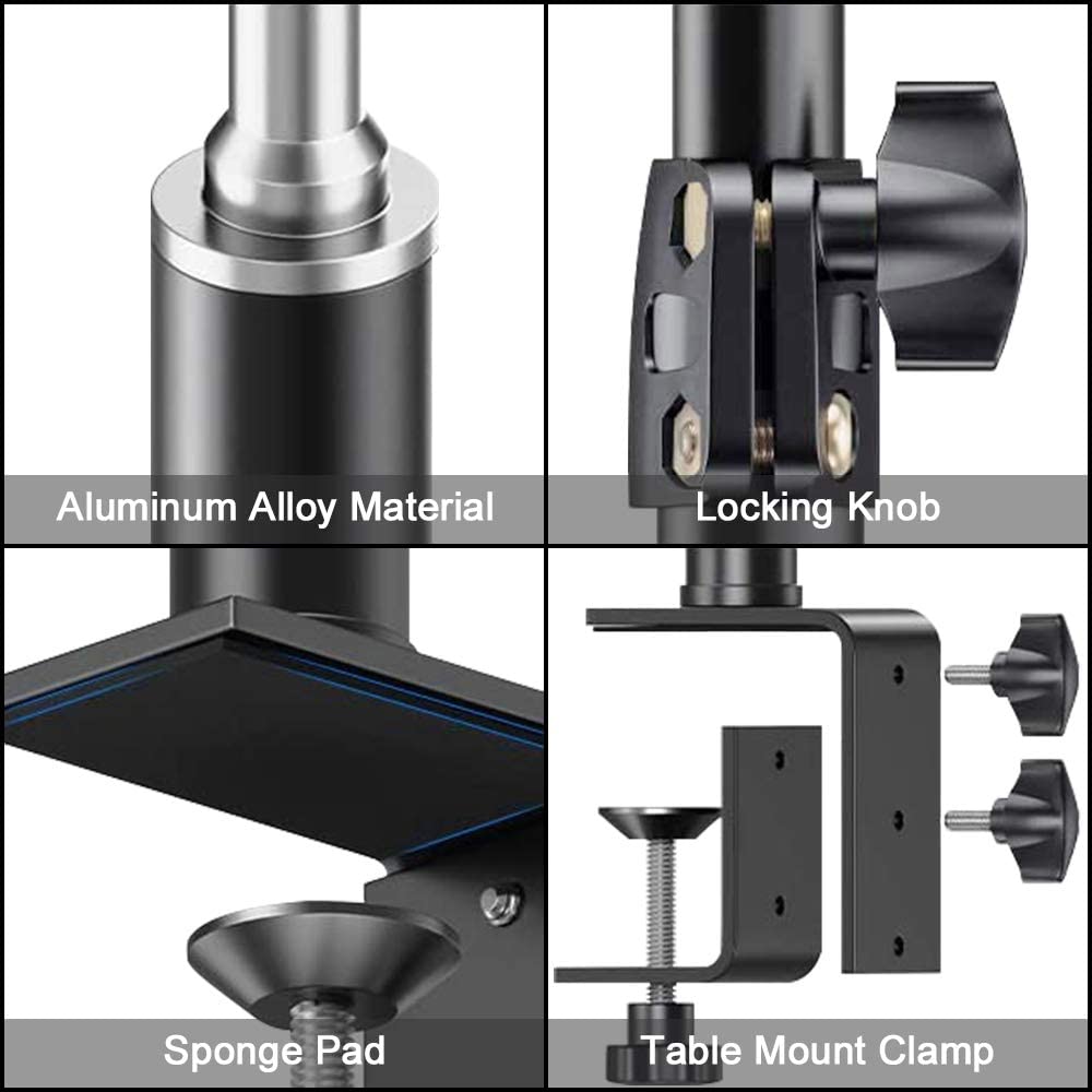 Desk Camera Mount Stand with 360 Rotatable Ball Head Tabletop C Clamp Mount for DSLR Camera/Ring Light/Video Light