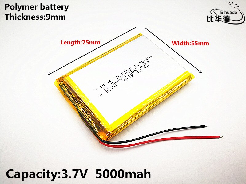 10pcs Liter energy battery Good Qulity 3.7V,5000mAH 905575 Polymer lithium ion / Li-ion battery for tablet pc BANK,GPS,mp3,mp4