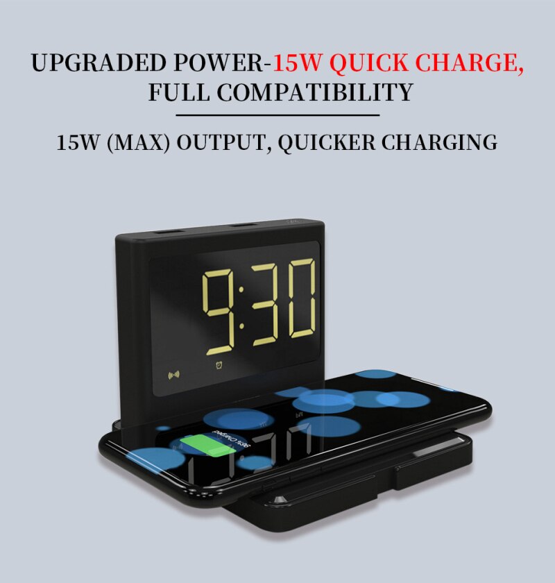 3 in 1 Multifunctional Alarm Clock 15W Mobile Phone Wireless Charger Desktop Digital Clock Home Decoration Alarm Clocks