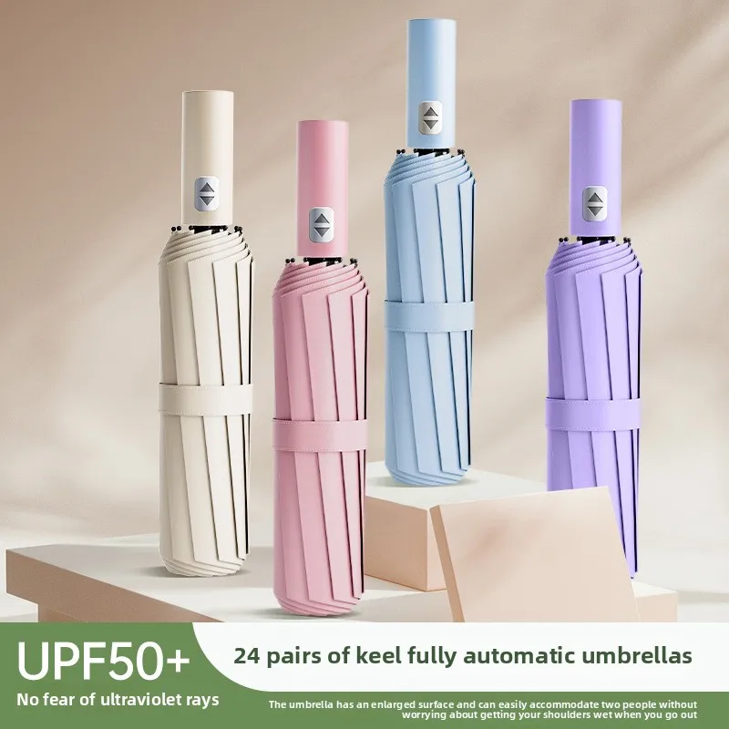 Parapluie renforcé à 24 os, parapluie d'affaires solide et Durable résistant au vent pour hommes, parapluie de protection solaire Anti-UV pour femmes ensoleillées