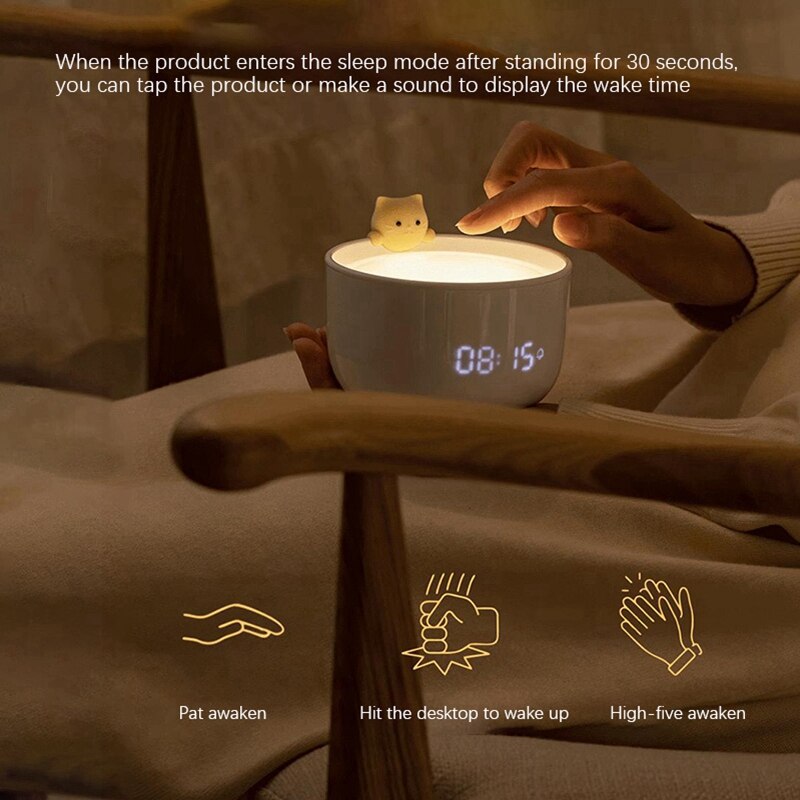 Alarm Light, Three Levels of Light Can Be Adjusted Freely. Cartoon Cat Alarm Clock Light for Girls, Bedroom