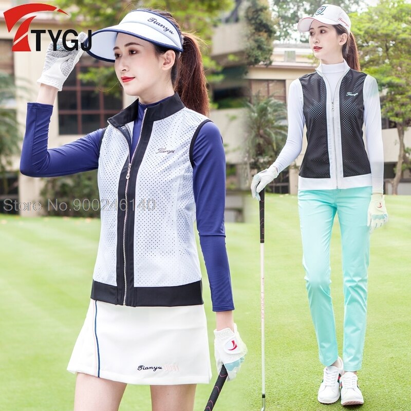 Golftrøjer dametoppe ærmeløs golfbeklædning fuld lynlås slank skjorte damer komfortable simple vest sportstøj polo veste