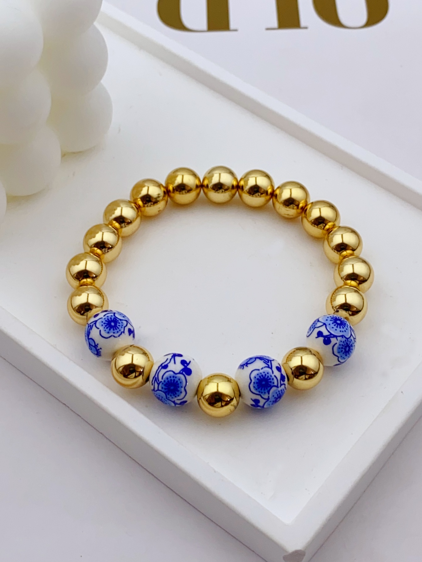 pulsera de cerámica con cuentas acrílicas y perlas hecha a mano para mujer, pulsera de uso diario para mujer: Color amarillo claro