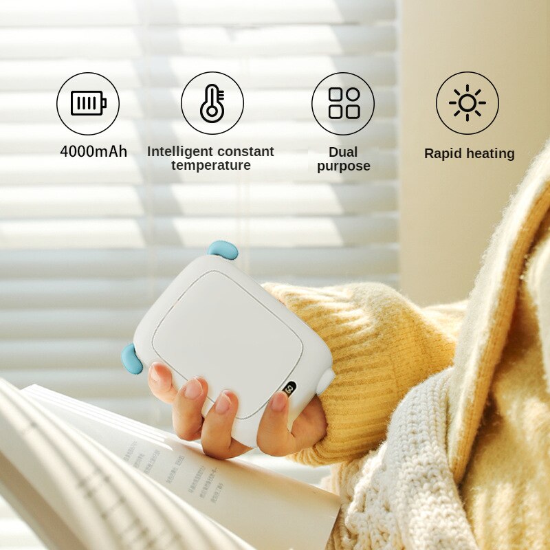 Calentador de manos 2 en 1, batería portátil recargable por USB, calentador de manos eléctrico, temperatura constante inteligente, 4000mah: White