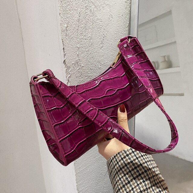 Exquisite Shopping Bag Retro Casual Women Totes Shoulder Bags Female Leather Solid Color Chain Handbag for Women: Purple