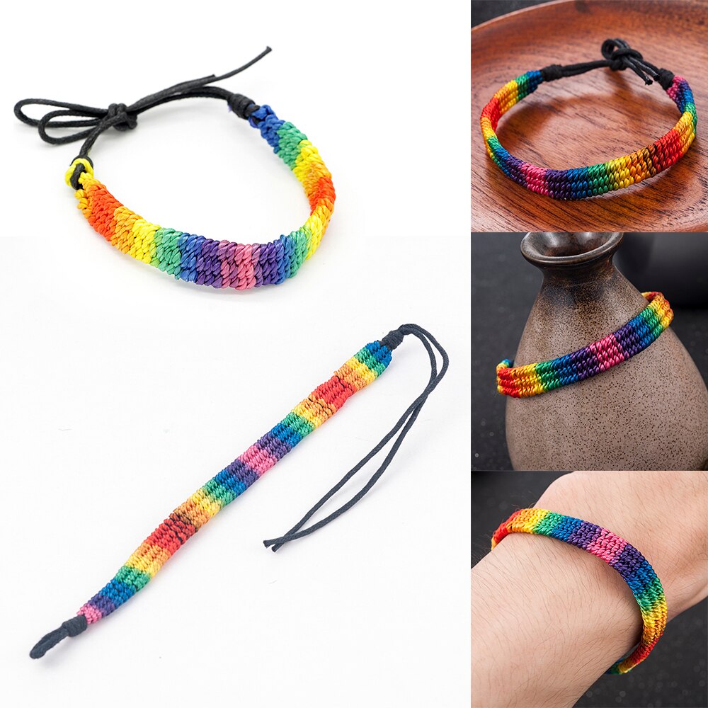 Simple Power Gay Pride LGBT Rainbow Unisex Armband Sieraden Lesbische Biseksuele Handgemaakte Knoop Trans Touw Ketting voor Mannen Vrouwen