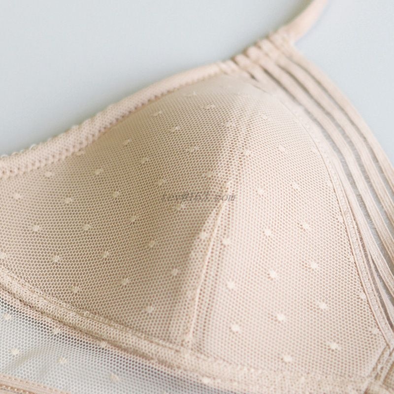 Sexy Women Lingerie Deep U Low Back Lace Bralette Thin Cup Polka Dot Bustier Top Mesh Wireless Seamless Breathable Underwear Bra