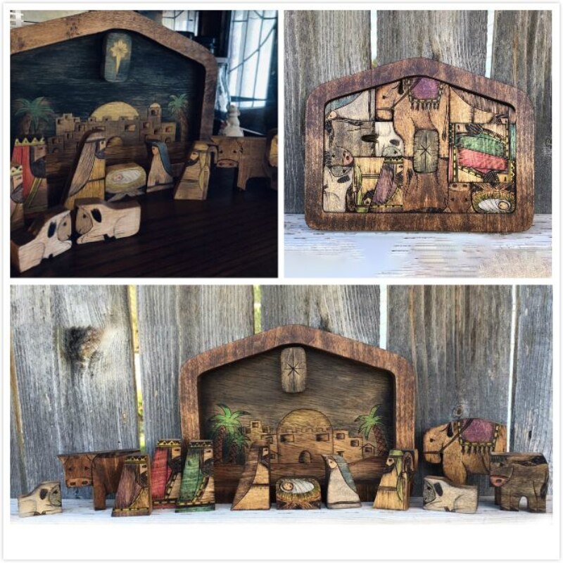 Houten Jezus Puzzel Kerststal Puzzel Met Hout Brandende Voor Kinderen Volwassen Familie Decoratie Ornamenten