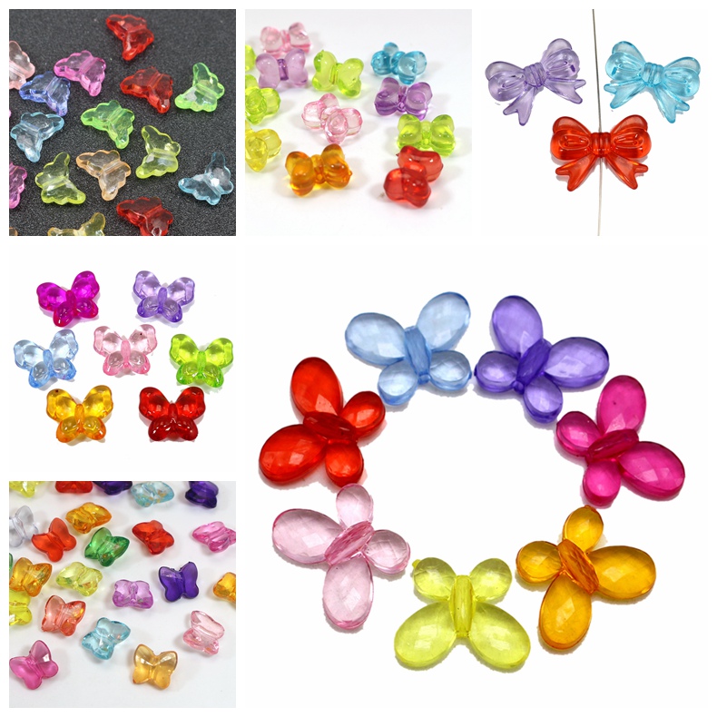 Craft Diy Gemengde Kleur Transparant Acryl Charm Kralen Diverse Vlinder Vorm