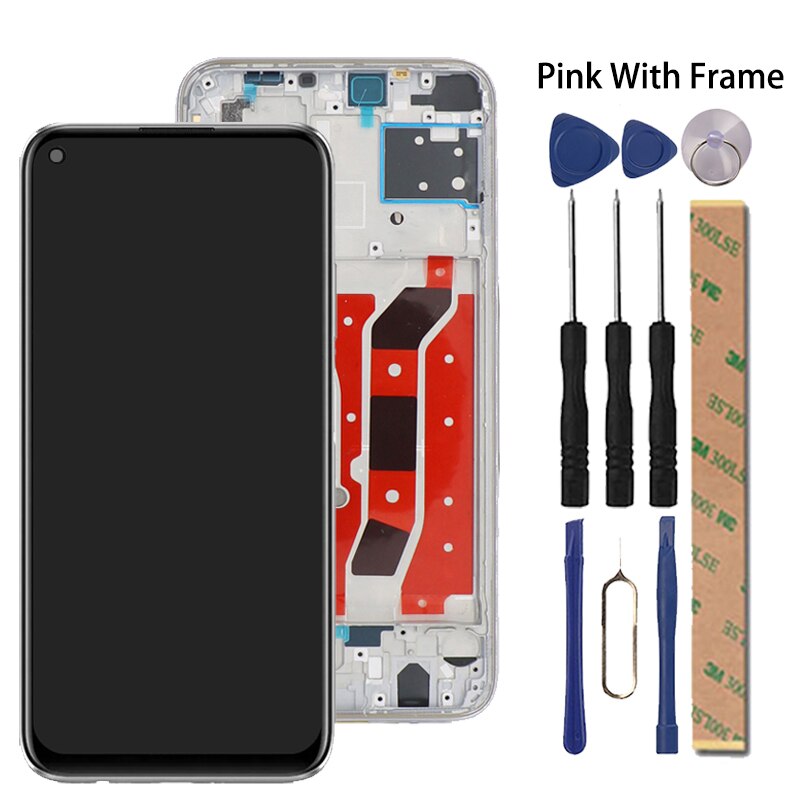 Display Voor Huawei P40 Lite Lcd-scherm + Touch Screen Fhd Digitizer Panel Accessoire Vervanging Voor Huawei P 40 P40 lite Screen: Pink With Frame