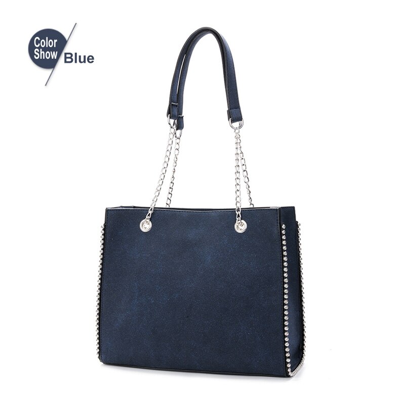 Bolso de hombro de lujo para mujer, bolso de mujer de informal con remaches de cuero, bolso de mano de alta capacidad: Azul