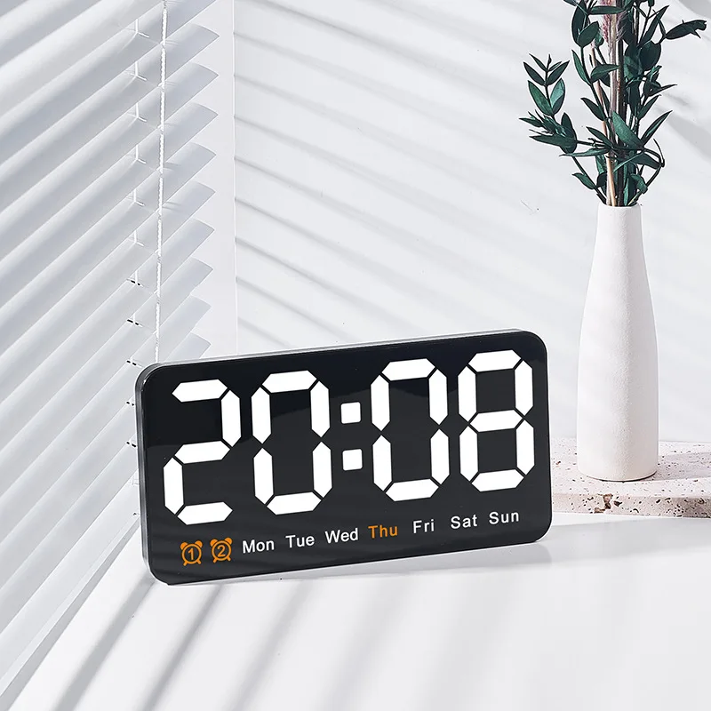 Elektronische Wanduhr Temperatur Datum Anzeige Tisch uhr Zauberstab Montage digitale LED-Wecker für zu Hause 12/24h Sprach steuerung