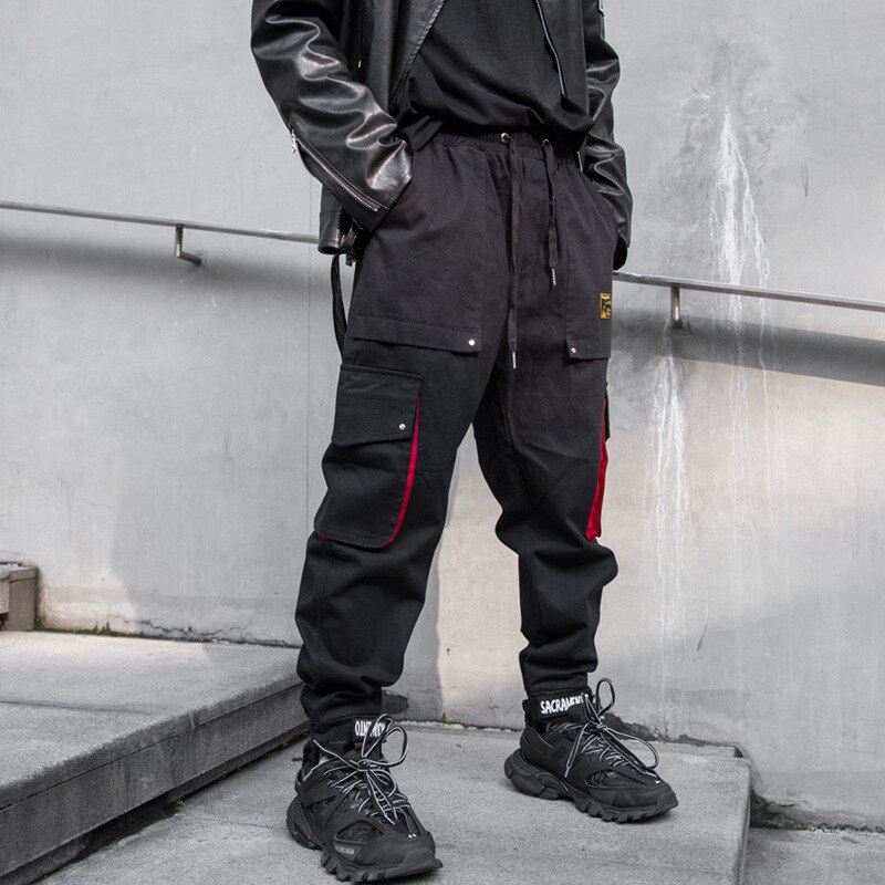 Men Streetwear Hip Hop Cargo Pants Male Loose Casual Gothic Black Harem Trousers Joggers Sweatpants