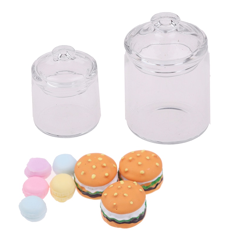 1/12 poppenhuis keuken heldere glazen pot opslagpot miniatuur hamburger speelgoed