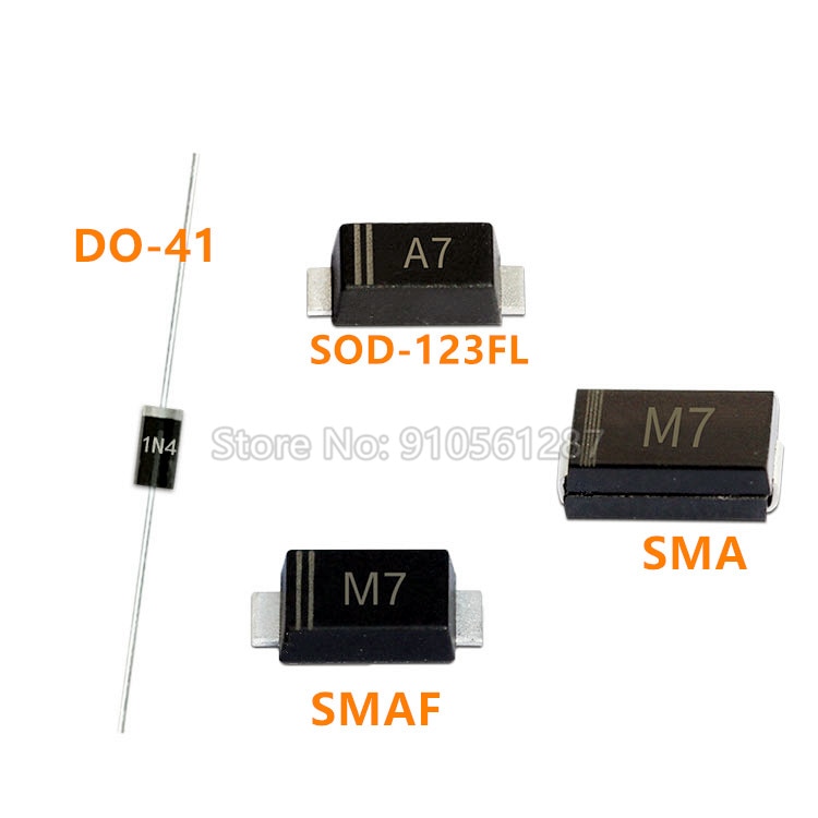 1N4007 DO41 IN4007W A7 SOD-123FL M7 SMA M7F SMAF diodo rectificador de 1A 1000V 1KV