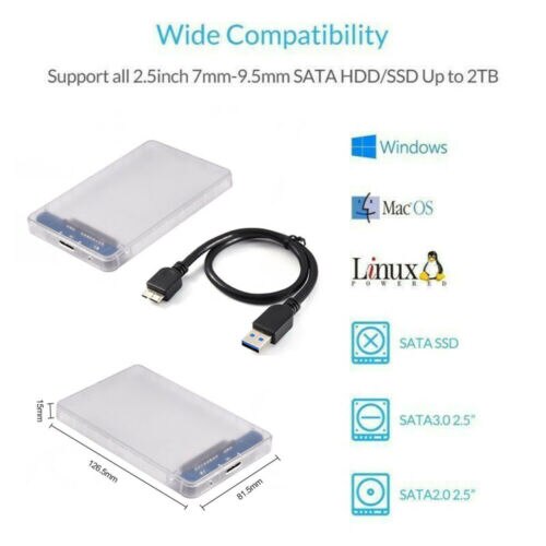 Transparante SSD HDD Case USB 3.0 naar SATA 3.0 Adapter Externe 2.5 Inch Harde Schijf Doos HD Behuizing