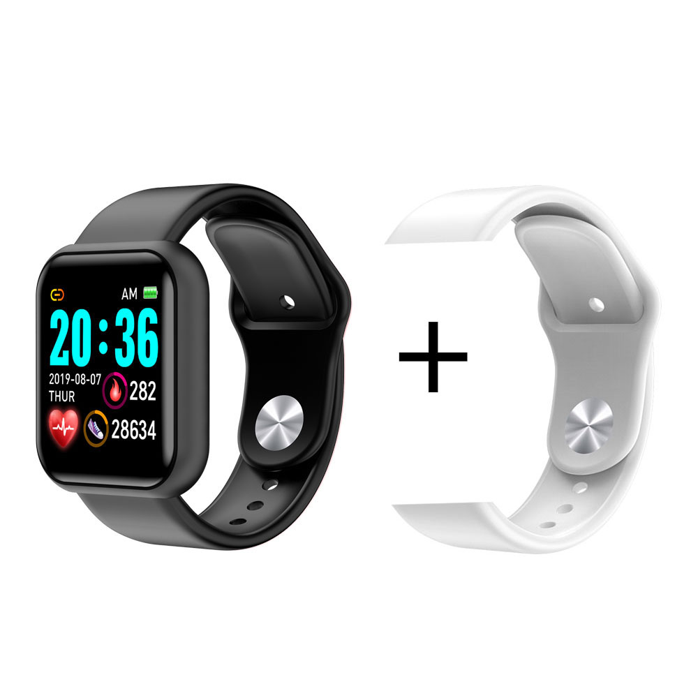 Y68 montre intelligente 1.3 pouces étanche pression artérielle fréquence cardiaque Fitness Tracker bracelet intelligent Sport Smartwatch hommes Android et IOS: Black add White