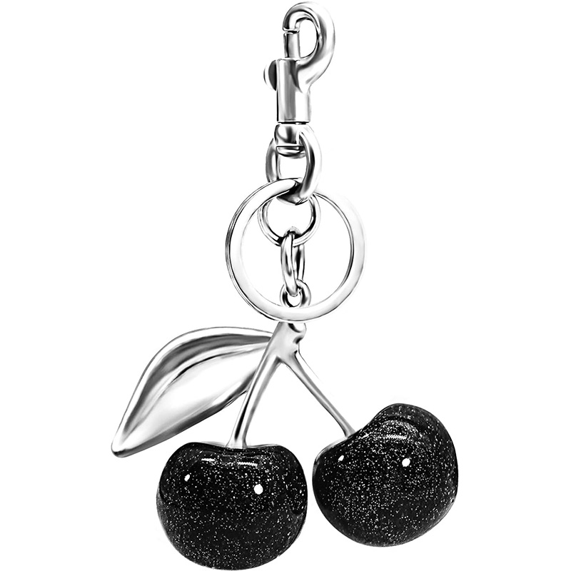 Llavero de cereza, dijes para bolso, bonito llavero con dije para bolso, accesorios de cereza para de mujer: Negro