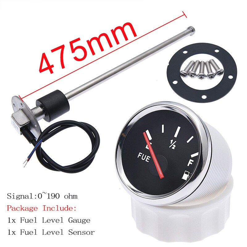 100-500mm Fuel Level Gauge 0-190 ohm Fuel Level Water Level Meter Sensor Set For Marine Boat Car Truck With Red Backlight 9-32V: BS 475MM