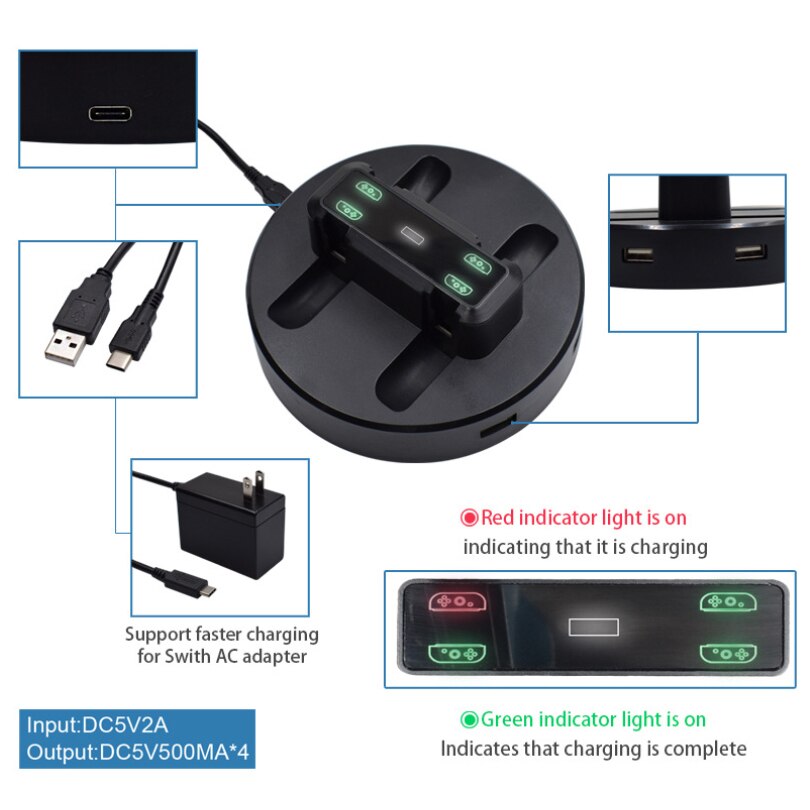 Charging Dock Station for Nintend Switch Joycon 2 USB Ports Indicator Lights for Nintendo Switch Game Controller Charger Stand