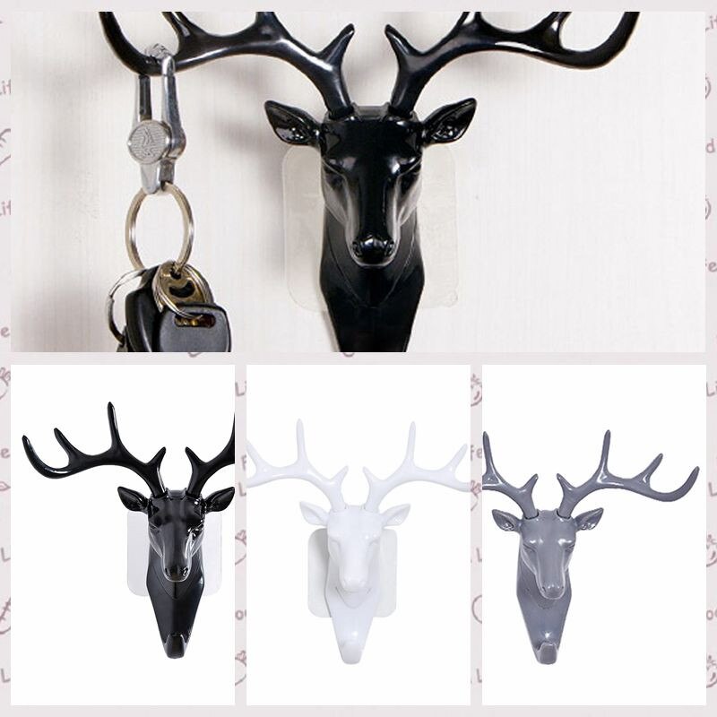1 PC hanger hooks Deer head Self Adhesive Wall Door Hook Hanger Bag Keys Sticky Holder House Kitchen Bathroom Hooks H5