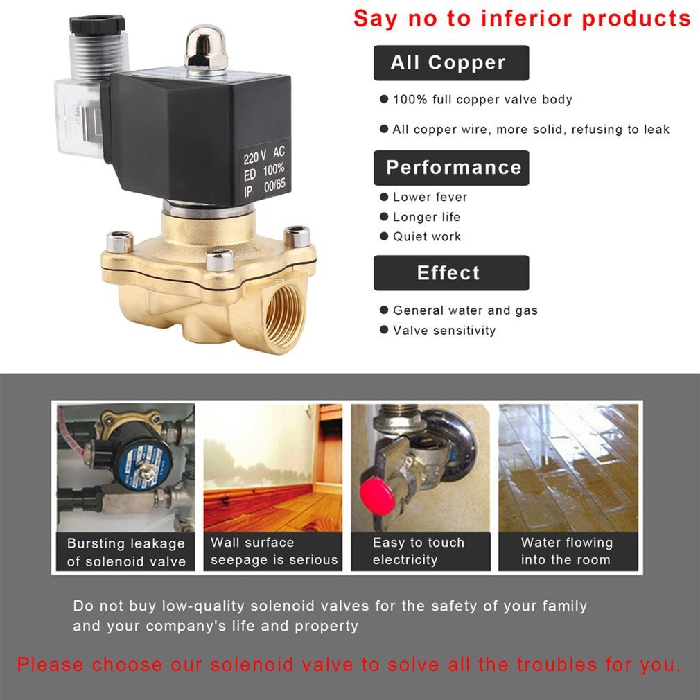 Válvula Solenoide de acción directa de cobre puro, Bobina Cuadrada de 1/2 pulgadas, CA, 220V, 2W, electromagnética, para herramientas de riego de jardín