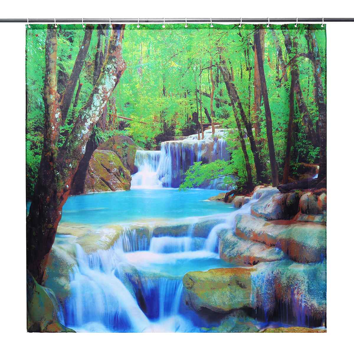 3D Waterval Landschap Waterdicht Douchegordijn Badkamer Landschap Bomen Bloem Badmat Set Voetstuk Tapijt Deksel Wc Cover: A Shower curtain