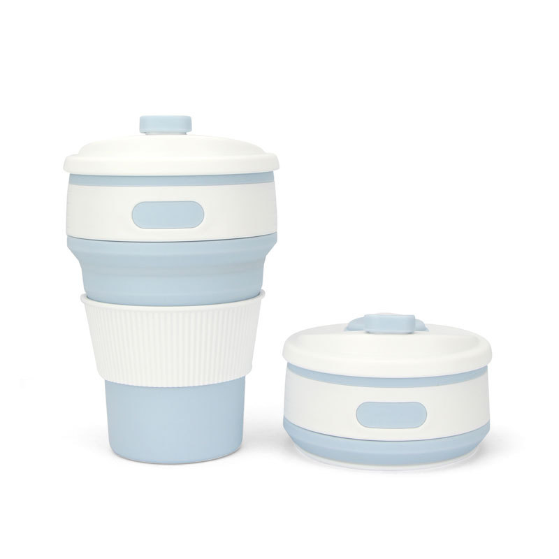 Taza de café de silicona plegable, vaso de agua sin BPA, portátil, telescópico, de viaje, multifunción, 350ml: Azul cielo