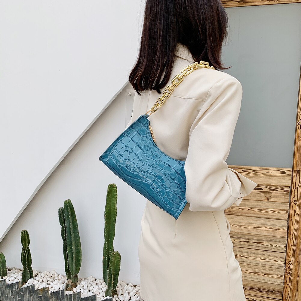 Alligator Pattern Small Shoulder Bags For Women Casual PU Leather Underarm Bags Female Thick Chain Handbags bolso mujer