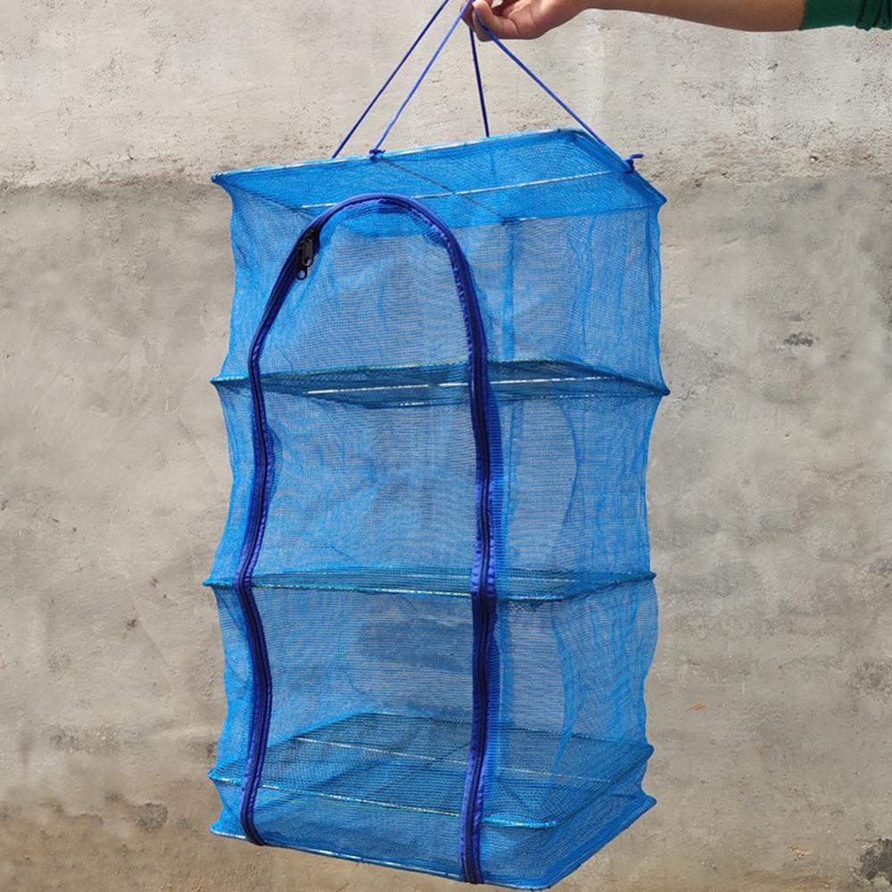 Foldable 4 Layers Drying Net Fish Net Drying Rack Hanging Vegetable Fish Dishes Dryer Net 40 x 40 x 65cm