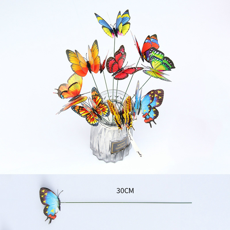 Neue 12 stücke 3D Doppel Schicht Schmetterling Pvc Zauberstab Aufkleber draussen Garten Dekoration Hochzeit Party Dekor: 9cm 7cm