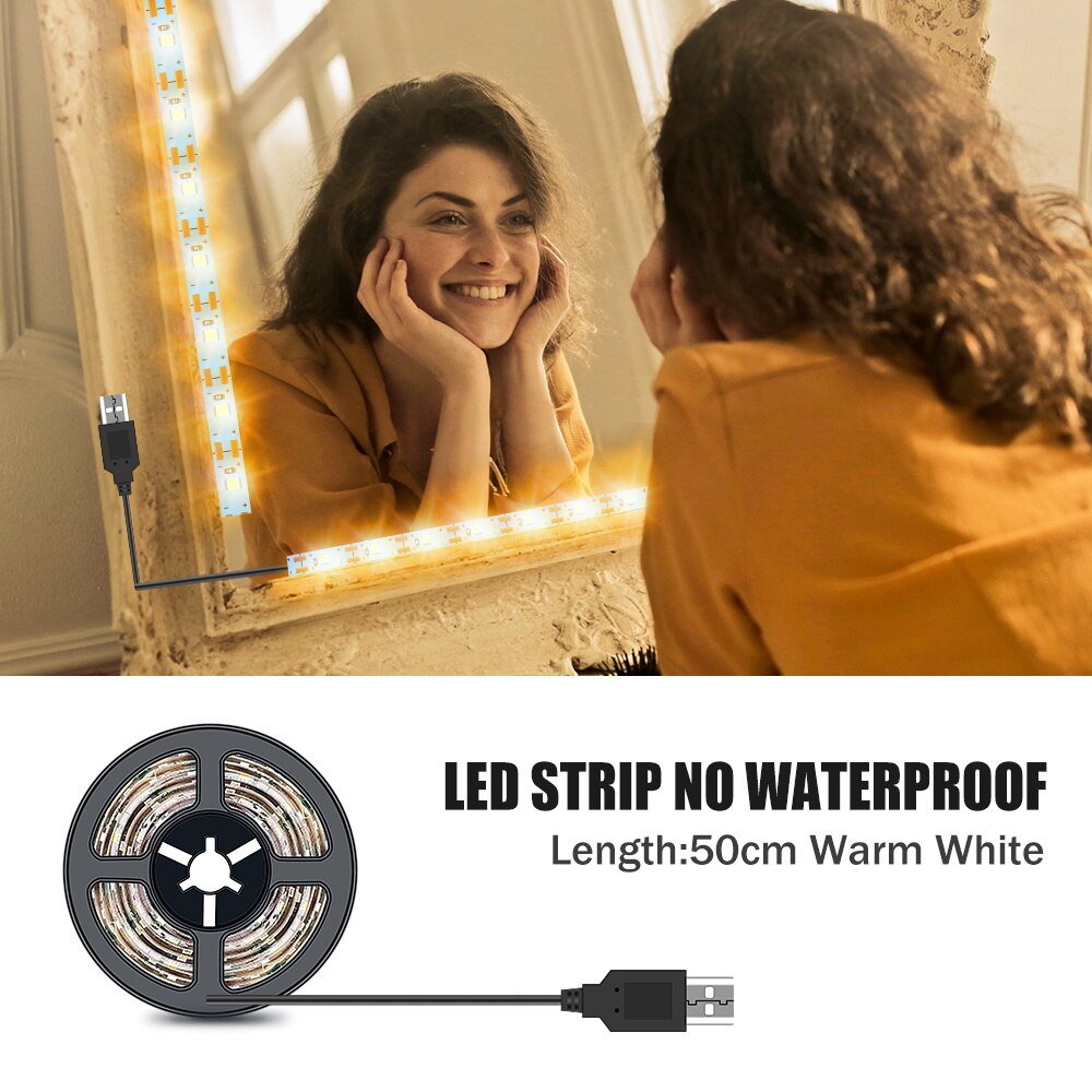 Led Make-upspiegel Licht Vanity Lamp Strip 5V USB Backlight LED Flexibele Lamp Tape Kaptafel Spiegel Lamp Voor Badkamer Decor: natuurlijk licht