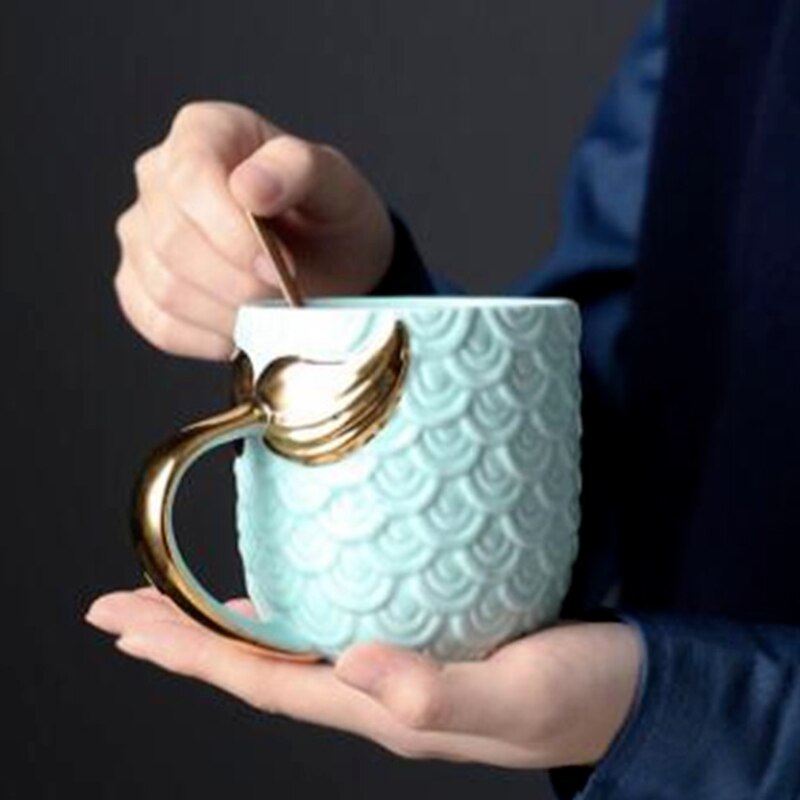 Ceramic Mermaid Tail Handle Cup Water Cup Continental Breakfast Cup Mug Novelty Water Cup