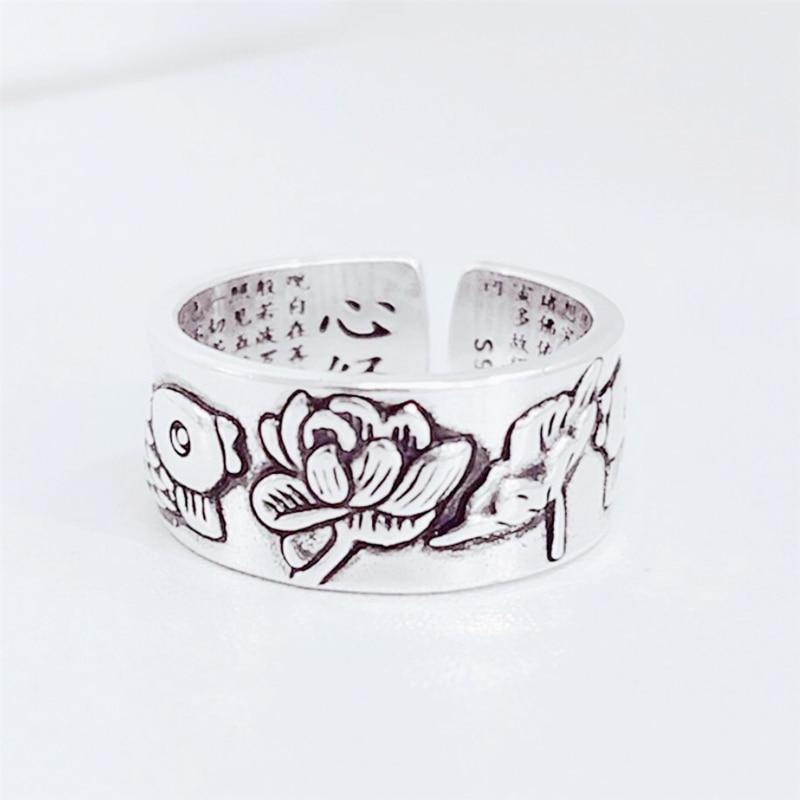 Zool geheugen boeddhisme hart lotus inktvis retro 925 sterling zilver vrouwelijke aanpasbare openingsringen sri 463
