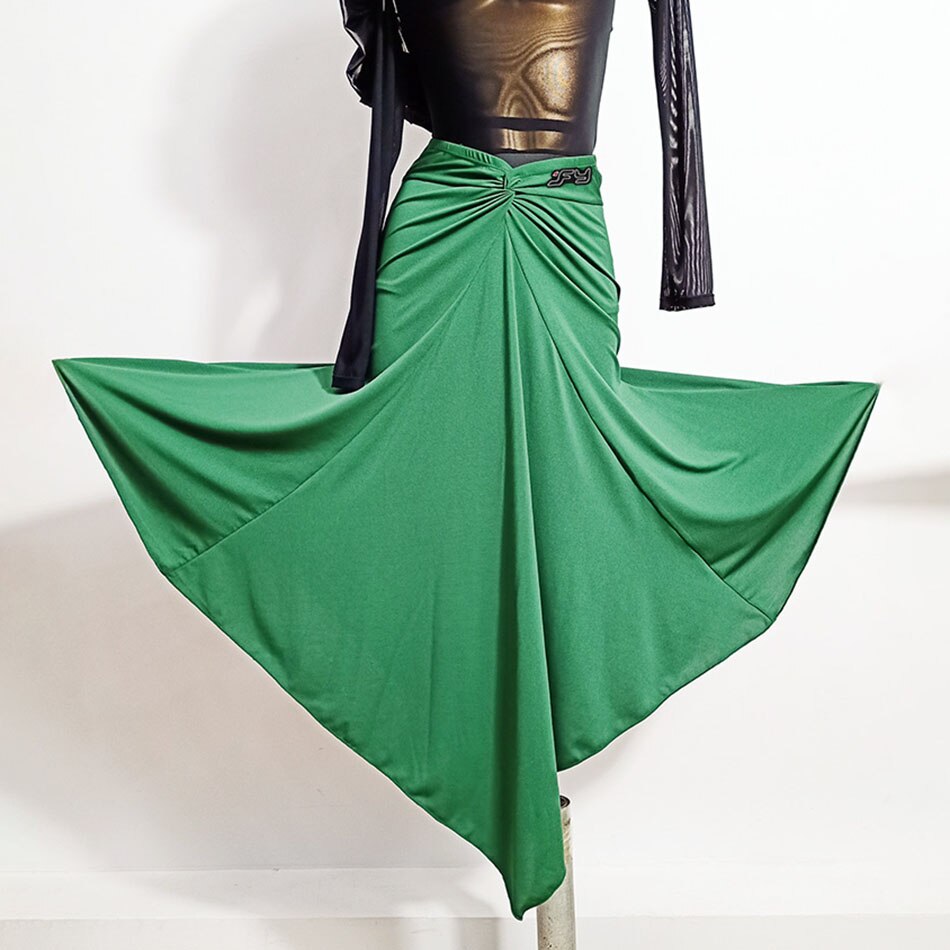 Latin Dance Dress Women Long Green Latin Dance Skirt for Ballroom Samba Tango Chacha Belly Dancing Performamnce T063: XL
