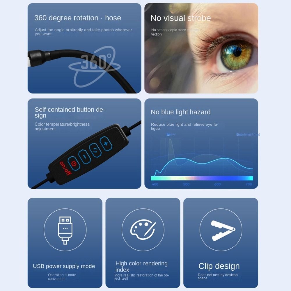 Augenpflegende LED-Schreibtischlampe zum Aufstecken, 3-Modus-Farben, lange Arme, Lese- und Arbeitszimmerleuchte, flexibel, einstellbare Helligkeit, Nagelkunstlampe