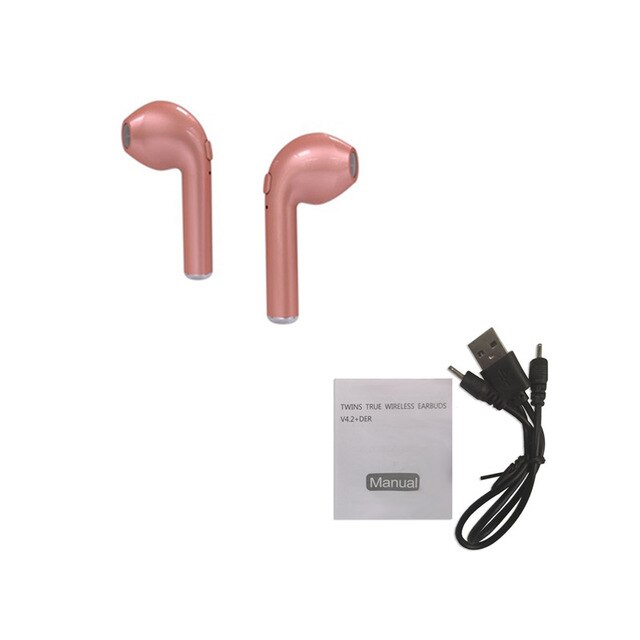 I7s TWS Sport Bluetooth Kopfhörer Stereo Ohrhörer Bluetooth Headset mit Lade Pod Drahtlose Micropho Headset für Alle Smartphone: 2 pink with cable