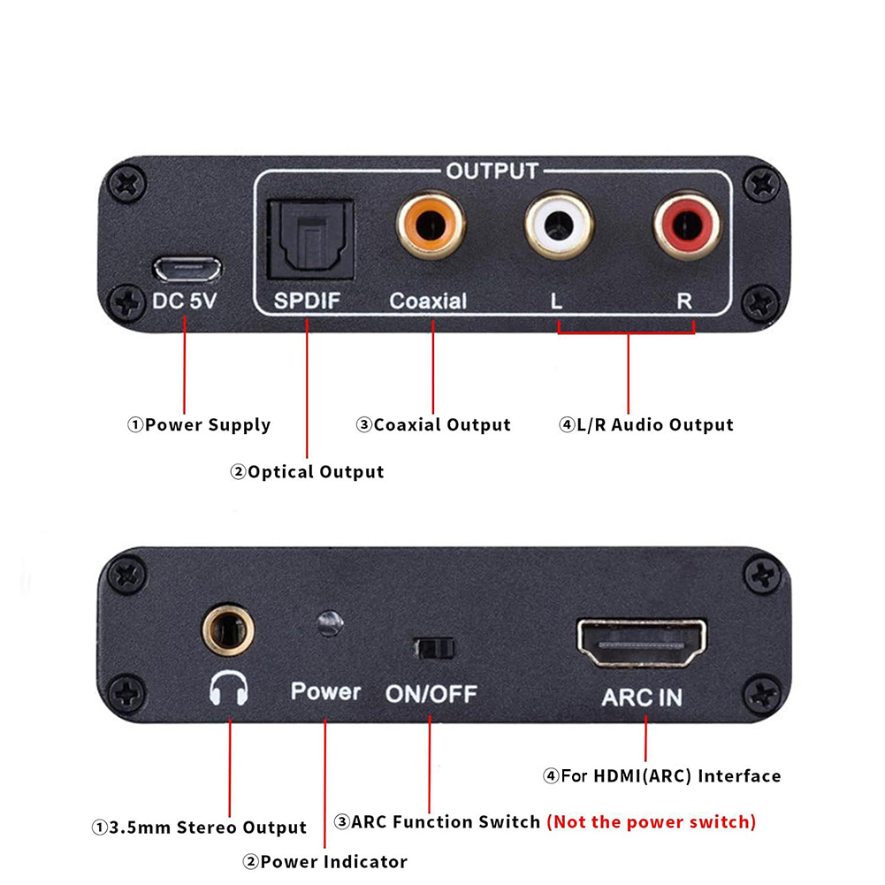 Extractor de Audio 4K HDMI ARC ARC a SPDIF Coaxial L/R estéreo 3,5mm Jack adaptador de Audio convertidor de canal de retorno para amplificador HDTV