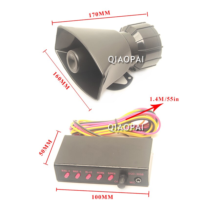 12V Car Horn Siren Police Sound 5 Mutil Tone Alarm Electric Horn 100W PA Speaker System Megaphone Loud for VW Train Boat Ship