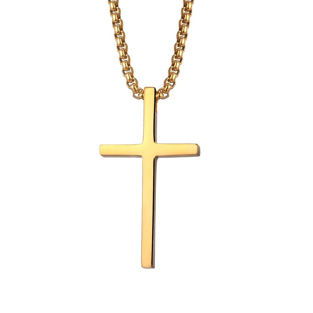 Men's Necklace Cross Pendant Christian Stainless Steel 24Inch Chain Link Crucifix Necklaces Male Jewelry: Gold