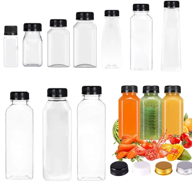 5 uds 60-500ML botellas de plástico transparentes vacías con tapas con embudo plegable contenedores de botellas de agua reutilizables para batidos de jugo DIY