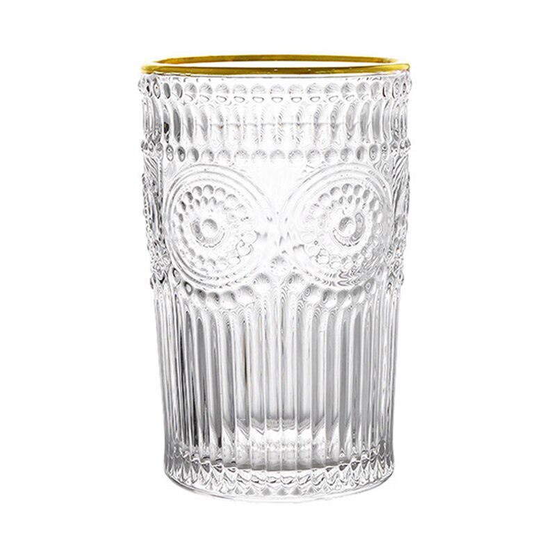 Retro Sun Flower Gold Rim Glass Water Cup Transparent Coffee Glass Cup Heat-resistant Milk Juice Tea Cup Drinkware Print Home