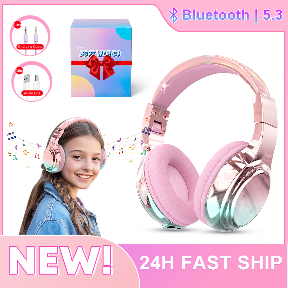 60H Bluetooth Headphones Portable Wireless Headphones With MIC Gaming Headset for Phone/iPad/PC Girls Pink