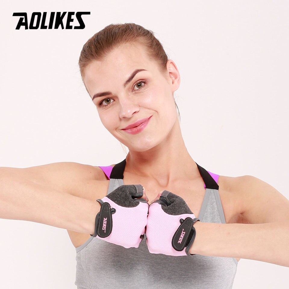 Aolikes 1 par bärbara halvfinger gymhandskar fitnesshandske unisex vuxen handled tyngdlyftningsutrustning träning för män kvinnor
