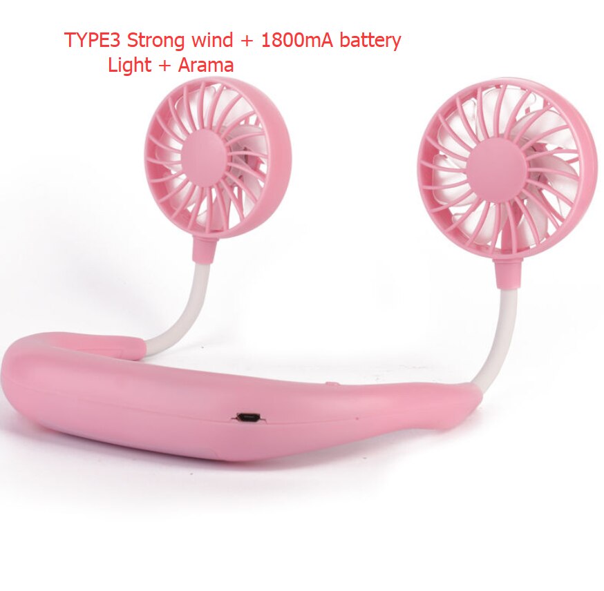 Mini USB Portable Fan Neck Fan Neckband With Rechargeable Battery Small Desk Fans handheld Air Cooler Light and Arama: Type3 Pink