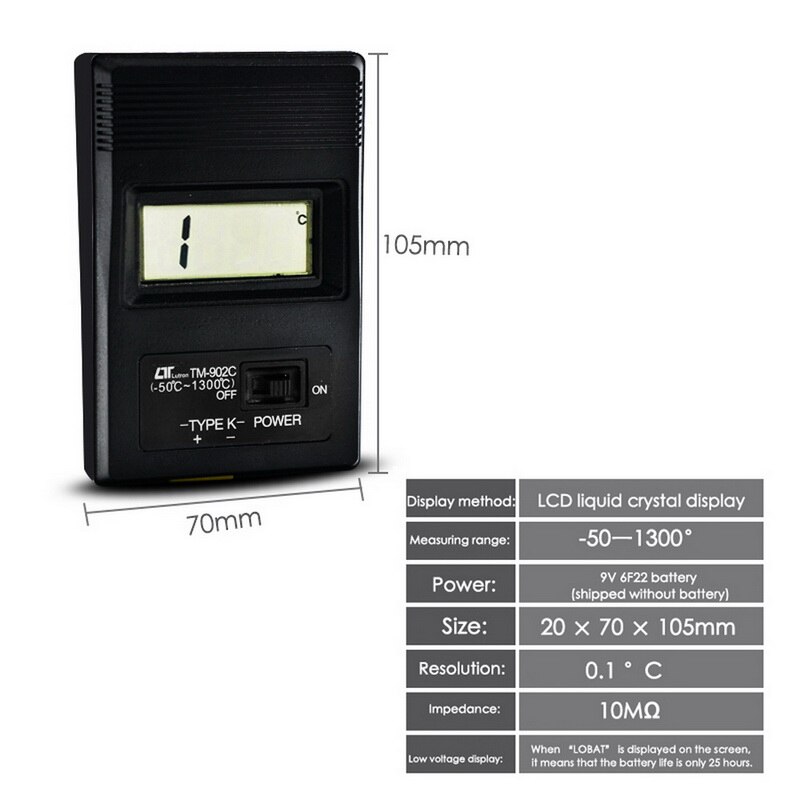 Termómetro Digital 902C Tm902c + Sonda de termopar + sonda de aguja para termopar 0-1300 grados