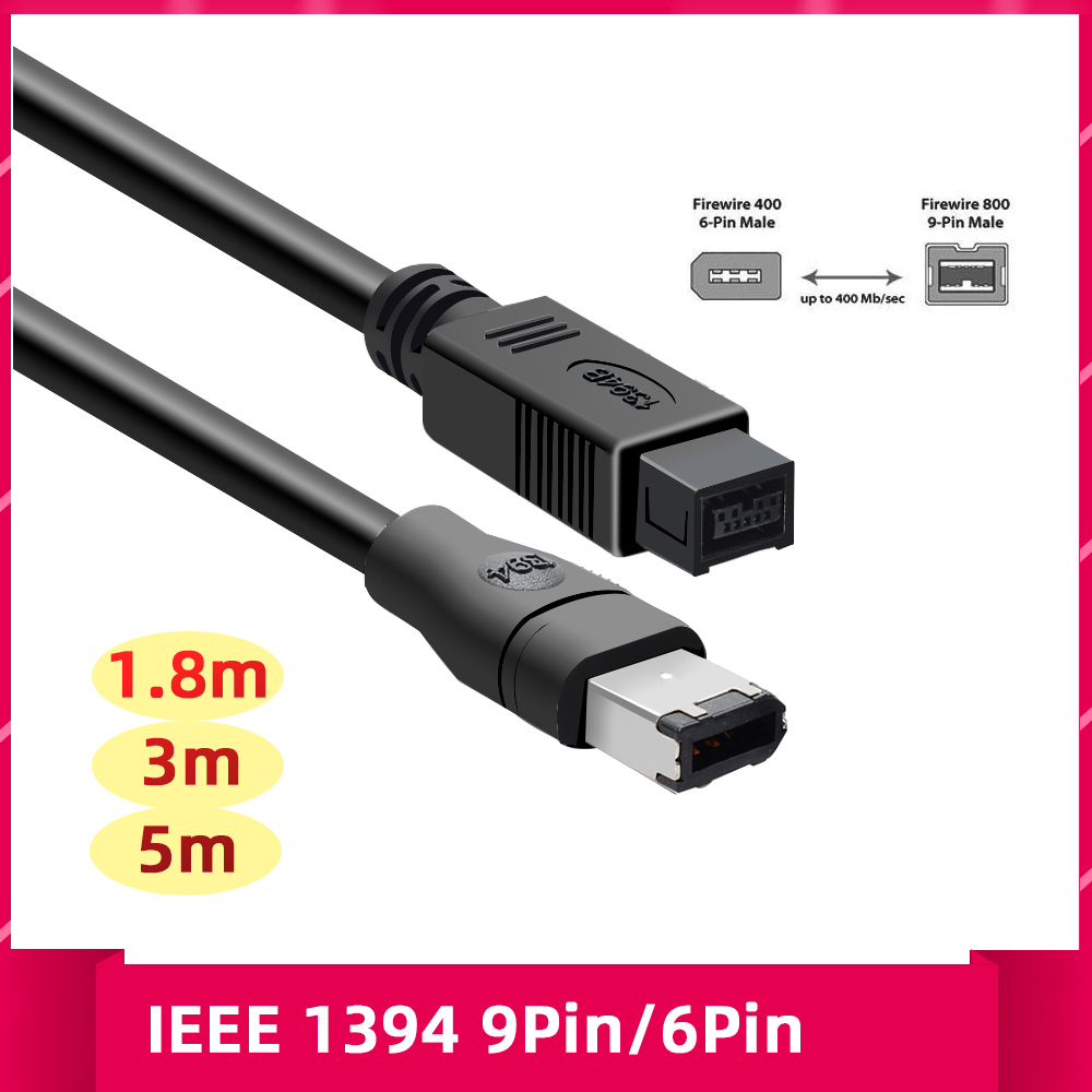 Firewire premium-kabel 800 ieee 1394b 9- bens  to 9- bens 9- bens  to 4- bens ieee 1394a 6- bens  to 6- bens han-til-han 1394 linjer til pc, dv, ilink: Grøn / 1.8m