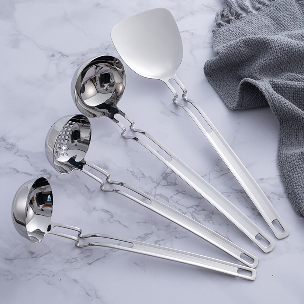 Stainless Steel Wall Spoon Spoon Sub-Long Handle Pot Ladel Spoon Drain Spoon Long-Handled Soup Ladle Leakage
