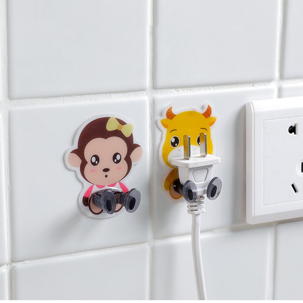 Multi-Purpose Hooks Power Cord Plug Bracket Wall Mounted Cartoon Animals Adhesive Strength Shelf Hook Socket Storage Rack Holder